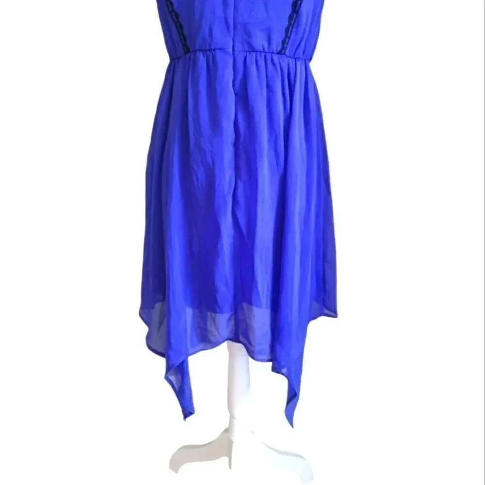 Disney D-Signed Girls Blue Lace Cold Shoulder Handkerchief Hem Dress SZ L‎ 14/16